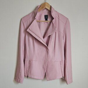 Clara Sun Woo Liquid Leather Knit Jacket Hem Zip Detail SZ M Dusty Pink Moto Zip